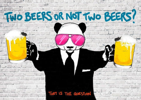 Two Beers or Not Two Beers White Modern Wood Framed Art Print with Double Matting by Masterfunk Collective