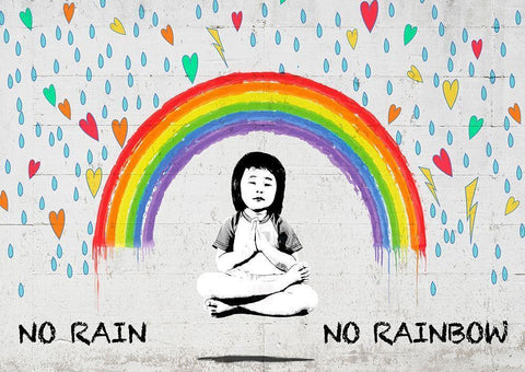 No Rain No Rainbow White Modern Wood Framed Art Print with Double Matting by Masterfunk Collective
