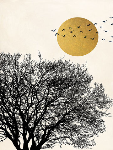 Migrant Birds I White Modern Wood Framed Art Print with Double Matting by Miko, Sayaka