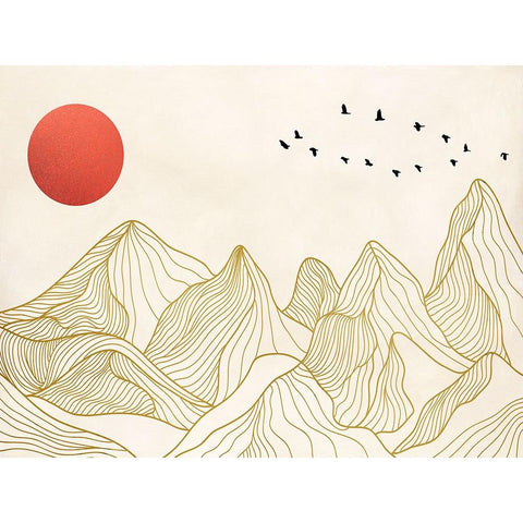 Sunset on the Mountains Black Modern Wood Framed Art Print with Double Matting by Miko, Sayaka