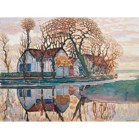 Farm near Duivendrecht Gold Ornate Wood Framed Art Print with Double Matting by Mondrian, Piet