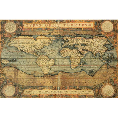 Typus Orbis Terrarum 1587 Gold Ornate Wood Framed Art Print with Double Matting by Ortelius, Abraham