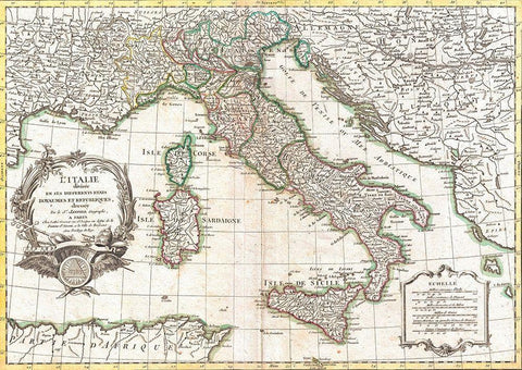 Map of Italy, 1770 White Modern Wood Framed Art Print with Double Matting by Robert, Janvier