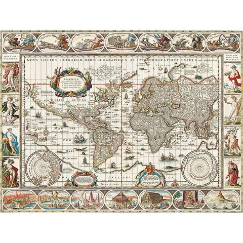 Nova totius terrarum orbis geographica ac hydrographica tabula - 1635â€“1649 Gold Ornate Wood Framed Art Print with Double Matting by van den Ende, Jan Aertse