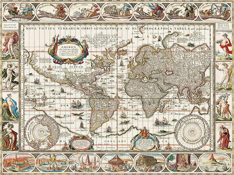 Nova totius terrarum orbis geographica ac hydrographica tabula - 1635â€“1649 White Modern Wood Framed Art Print with Double Matting by van den Ende, Jan Aertse