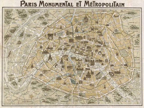 Paris Monumental et Metropolitain 1932 White Modern Wood Framed Art Print with Double Matting by Anonymous