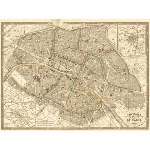 Plan of Paris and Environs, 1865 Black Modern Wood Framed Art Print with Double Matting by Galignani, Antonio