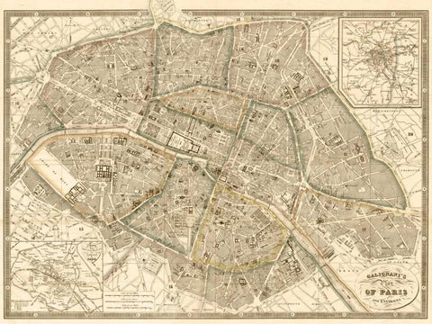 Plan of Paris and Environs, 1865 Black Ornate Wood Framed Art Print with Double Matting by Galignani, Antonio