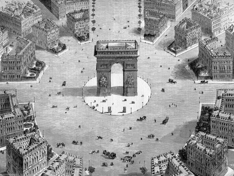 Illustration of the Place de lEtoile, 1857 (detail) White Modern Wood Framed Art Print with Double Matting by Anonymous