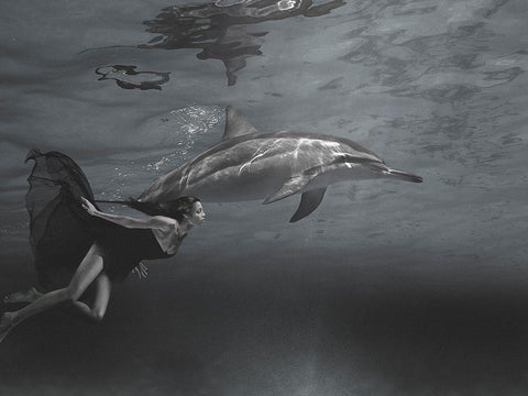 Oceane Black Ornate Wood Framed Art Print with Double Matting by Moreau, Marc