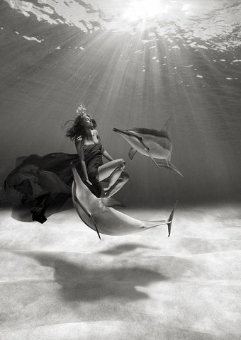 Dancing in the Ocean Black Ornate Wood Framed Art Print with Double Matting by Moreau, Marc