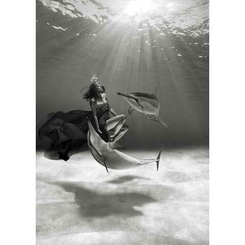 Dancing in the Ocean Black Modern Wood Framed Art Print with Double Matting by Moreau, Marc