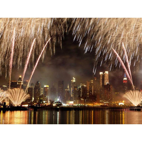 Fireworks on Manhattan, NYC Black Modern Wood Framed Art Print with Double Matting by Setboun, Michel