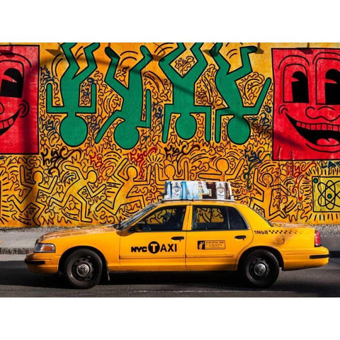 Taxi and mural painting, NYC Gold Ornate Wood Framed Art Print with Double Matting by Setboun, Michel