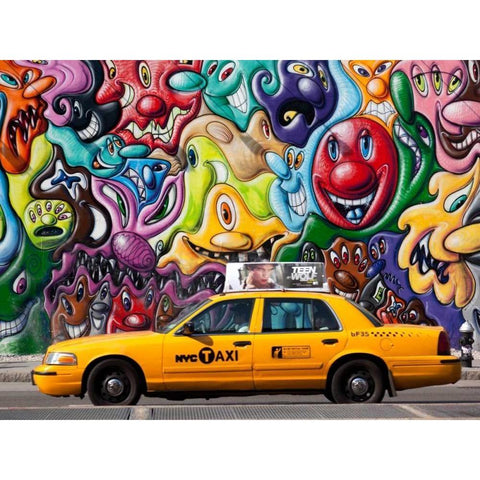 Taxi and mural painting in Soho, NYC Black Modern Wood Framed Art Print with Double Matting by Setboun, Michel