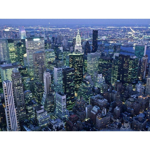 Manhattan skyline at dusk, NYC Black Modern Wood Framed Art Print with Double Matting by Setboun, Michel