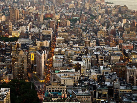 Aerial view of Manhattan, NYC White Modern Wood Framed Art Print with Double Matting by Setboun, Michel