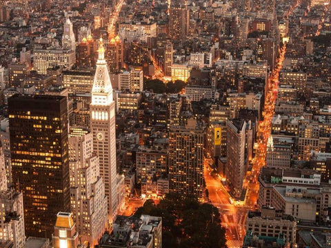 Aerial view of Manhattan with Flatiron Building, NYC Black Ornate Wood Framed Art Print with Double Matting by Setboun, Michel