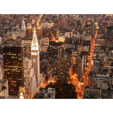 Aerial view of Manhattan with Flatiron Building, NYC Gold Ornate Wood Framed Art Print with Double Matting by Setboun, Michel