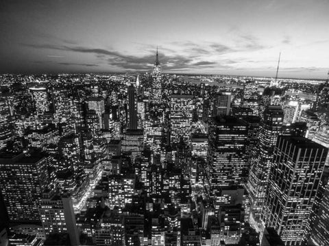 Manhattan Skyline with the Empire State Building, NYC White Modern Wood Framed Art Print with Double Matting by Setboun, Michel