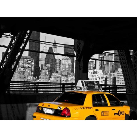Taxi on the Queensboro Bridge, NYC Gold Ornate Wood Framed Art Print with Double Matting by Setboun, Michel