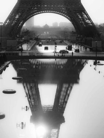 The Eiffel tower reflected, Paris Black Ornate Wood Framed Art Print with Double Matting by Setboun, Michel