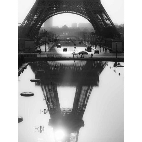 The Eiffel tower reflected, Paris Black Modern Wood Framed Art Print with Double Matting by Setboun, Michel