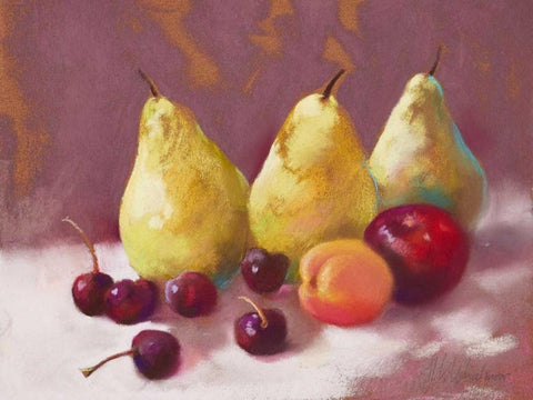 Lovely Pears White Modern Wood Framed Art Print with Double Matting by Whatmore, Nel