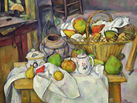 Still Life with Basket (detail) White Modern Wood Framed Art Print with Double Matting by Cezanne, Paul