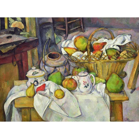 Still Life with Basket (detail) Black Modern Wood Framed Art Print by Cezanne, Paul