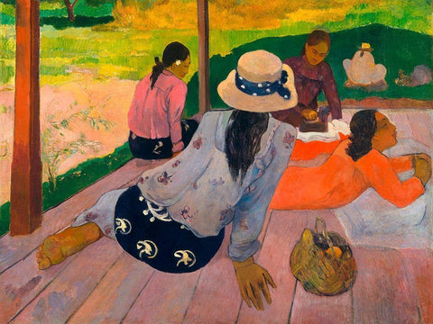 The Siesta White Modern Wood Framed Art Print with Double Matting by Gauguin, Paul