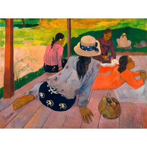 The Siesta White Modern Wood Framed Art Print by Gauguin, Paul