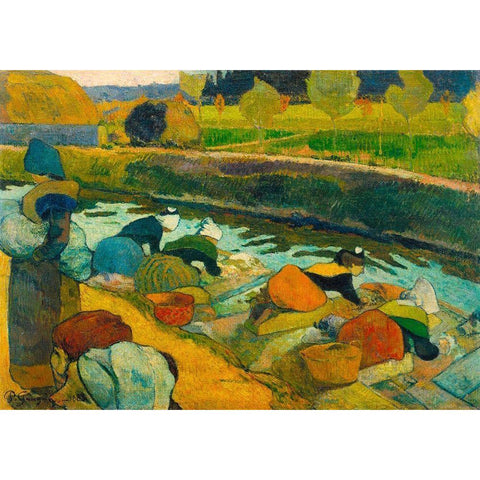 Washerwomen White Modern Wood Framed Art Print by Gauguin, Paul