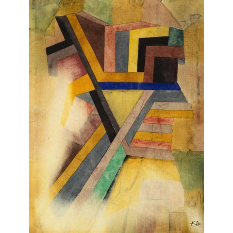 Abstract Painting Gold Ornate Wood Framed Art Print with Double Matting by Klee, Paul