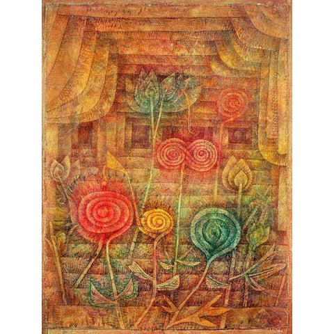Spiral Flowers White Modern Wood Framed Art Print by Klee, Paul