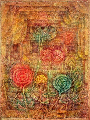 Spiral Flowers White Modern Wood Framed Art Print with Double Matting by Klee, Paul