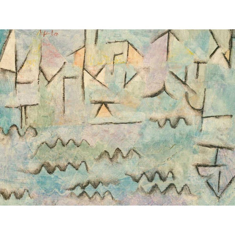 The Rhine at Duisburg  Gold Ornate Wood Framed Art Print with Double Matting by Klee, Paul