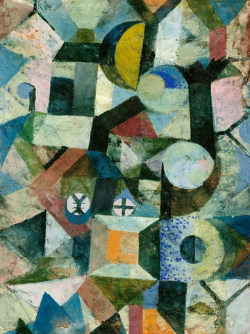 Composition with the Yellow Half-Moon and the Y Black Ornate Wood Framed Art Print with Double Matting by Klee, Paul