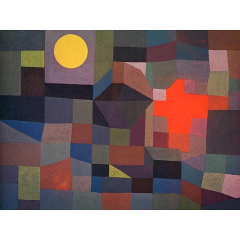 Fire at Full Moon Black Modern Wood Framed Art Print by Klee , Paul