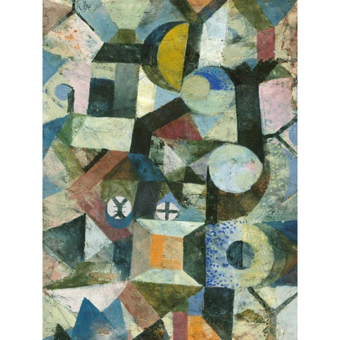Composition with the Yellow Half-Moon and the Y Gold Ornate Wood Framed Art Print with Double Matting by Klee, Paul