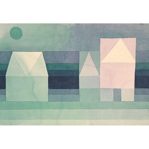 Three Houses White Modern Wood Framed Art Print by Paul, Klee