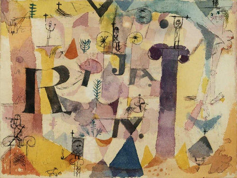 Stylish Ruins (detail) White Modern Wood Framed Art Print with Double Matting by Klee, Paul