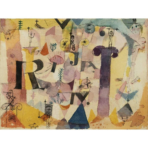 Stylish Ruins (detail) Black Modern Wood Framed Art Print by Klee, Paul