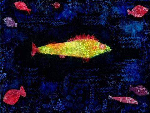 The Goldfish Black Ornate Wood Framed Art Print with Double Matting by Klee, Paul