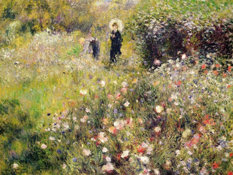 Summer Landscape White Modern Wood Framed Art Print with Double Matting by Renoir, Pierre-Auguste