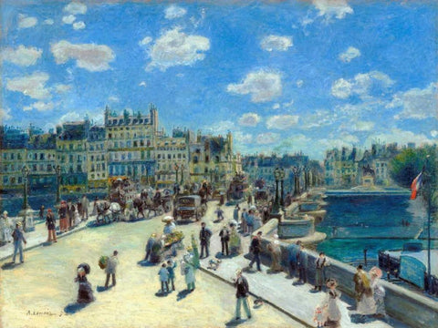 Pont Neuf Paris White Modern Wood Framed Art Print with Double Matting by Renoir, Pierre-Auguste