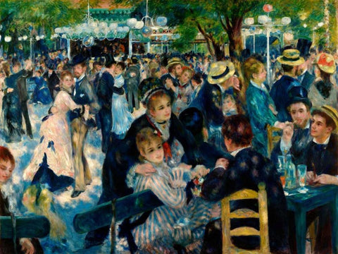 Dance at Le Moulin de la Galette Black Ornate Wood Framed Art Print with Double Matting by Renoir, Pierre-Auguste