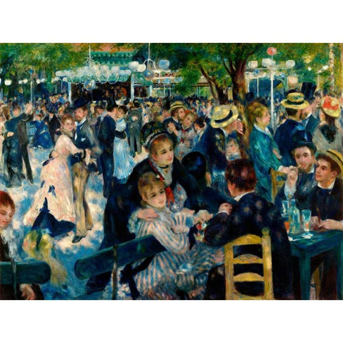 Dance at Le Moulin de la Galette Black Modern Wood Framed Art Print with Double Matting by Renoir, Pierre-Auguste