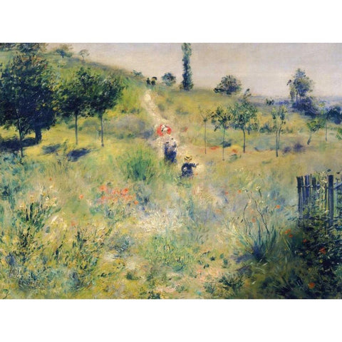 The path through the long grass  Black Modern Wood Framed Art Print by Renoir, Pierre-Auguste