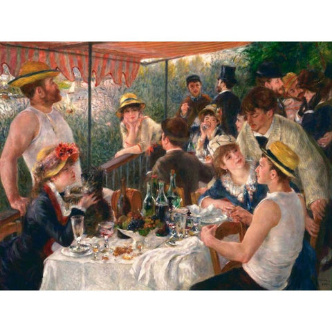 Luncheon of the Boating Party Black Modern Wood Framed Art Print by Renoir, Pierre-Auguste